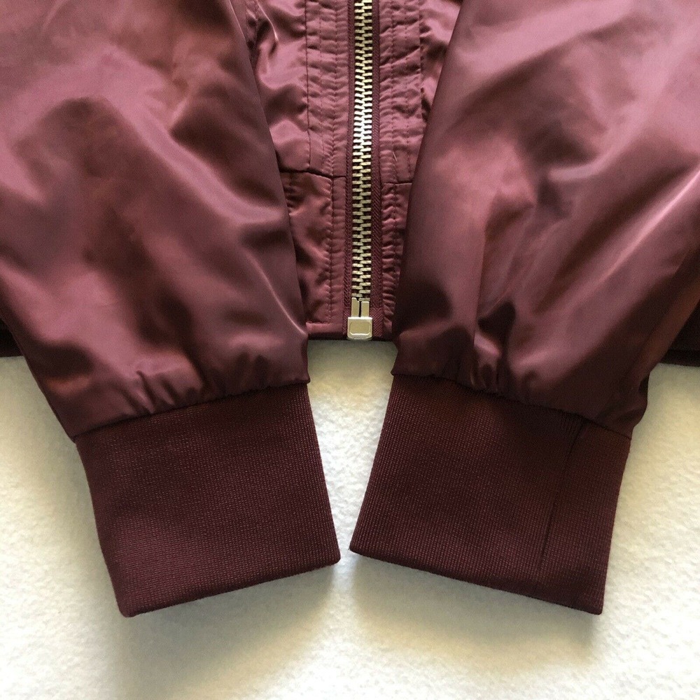 Free People Women Satin Midnight Bomber Full Zip Jacket Maroon Burgundy Red S - Picture 5 of 12
